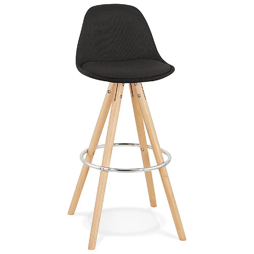 Alterego Tabouret de bar design 'DANI' en tissu noir et pieds en bois naturel