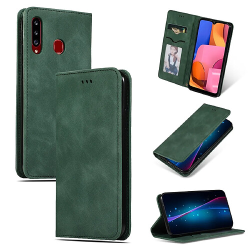 Wewoo Housse Coque Etui à rabat horizontal magnétique pour Galaxy A20S Retro Skin Feel Business Vert armée