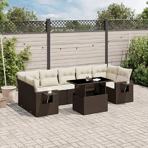 vidaXL Salon de jardin 8 pcs avec coussins marron résine tressée