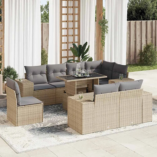 vidaXL Salon de jardin avec coussins 9 pcs beige résine tressée