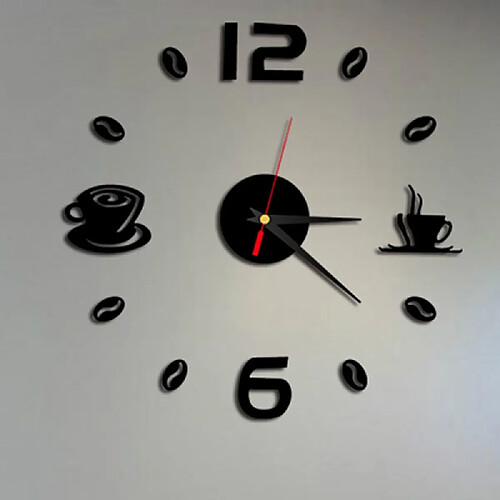 Wewoo Horloge murale ISHOWTIENDA Mode Acrylique DIY Tasse À Café Auto-Adhésif Mur Intérieur Créatif Décoration Sourdine Stickers Muraux Noir