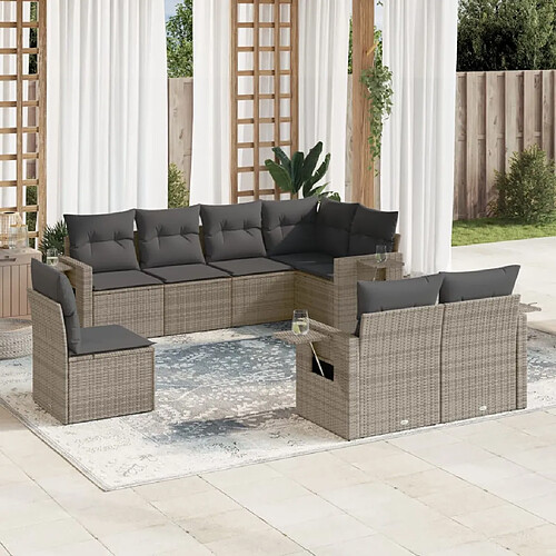 vidaXL Salon de jardin 8 pcs avec coussins gris résine tressée