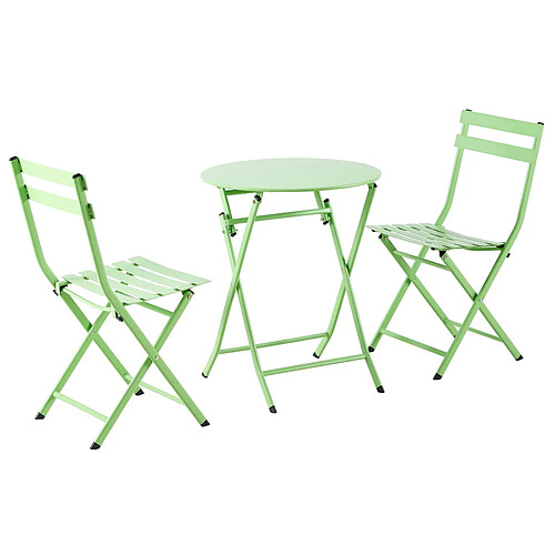 Pegane Ensemble de jardin table ronde + 2 chaises pliantes coloris vert pistache