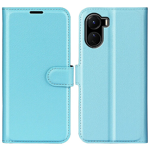 Etui en PU texture litchi, fermoir magnétique avec support pour votre Vivo Y16 4G - bleu