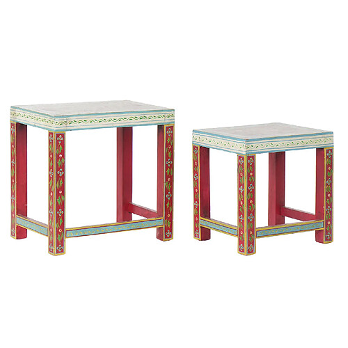 Pegane Set de 2 tables d'appoints en bois de manguier multicolore