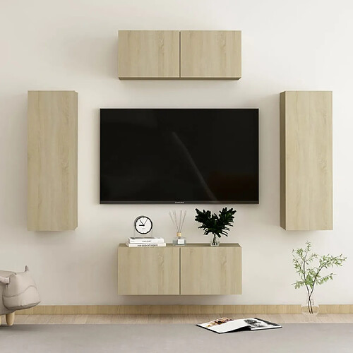 vidaXL Ensemble de meubles TV 4 pcs Chêne sonoma Bois d'ingénierie