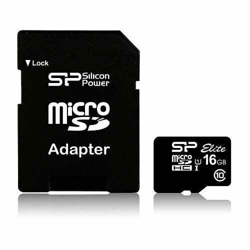 Silicon-Power Carte Mémoire Micro SD avec Adaptateur Silicon Power SP016GBSTHBU1V10SP 16 GB