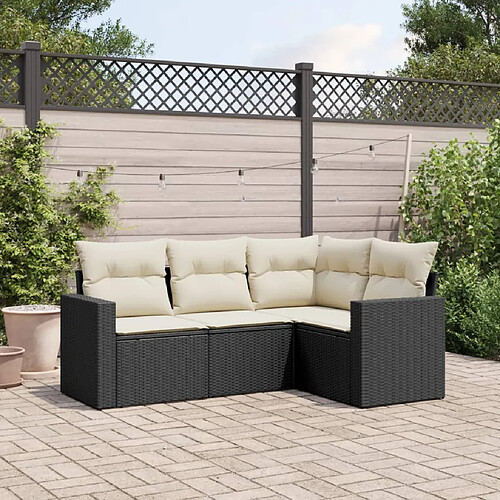 vidaXL Salon de jardin 4 pcs avec coussins noir résine tressée