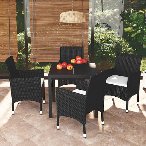 vidaXL Ensemble à dîner de jardin avec coussins 5 pcs poly rotin noir