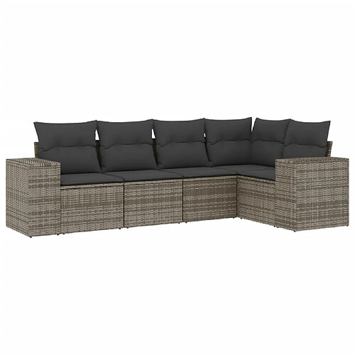 Maison Chic Salon de jardin 5 pcs avec coussins | Ensemble de Table et chaises | Mobilier d'Extérieur gris résine tressée -GKD34786