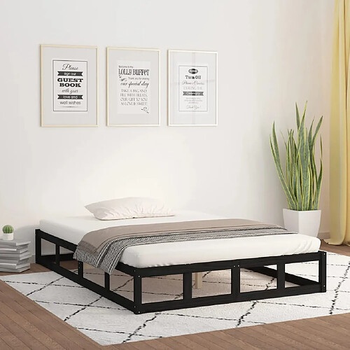 vidaXL Cadre de lit sans matelas noir 140x190 cm bois massif