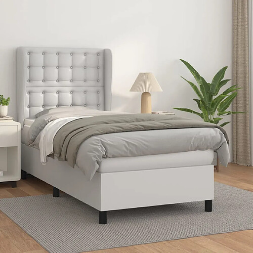 vidaXL Sommier à lattes de lit avec matelas Blanc 90x190 cm Similicuir