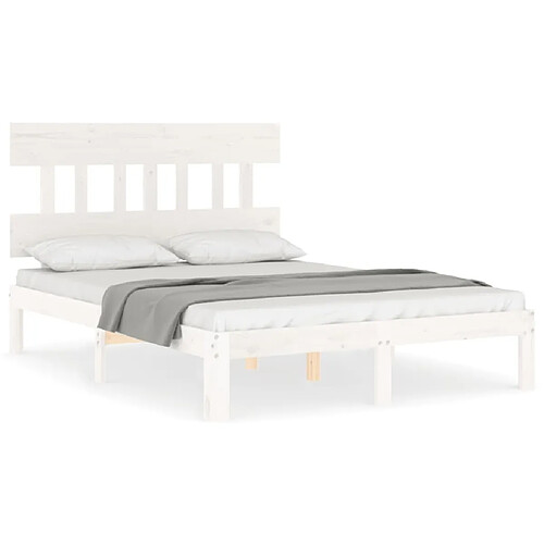 Maison Chic Cadre/structure de lit avec tête de lit pour adulte - Lit Moderne Chambre blanc 140x190 cm bois massif -MN10762