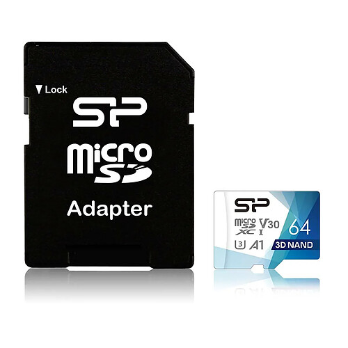 Silicon-Power SILICON POWER Carte mémoire Micro SDXC 64Go V30 A1 Superior Pro Bleu