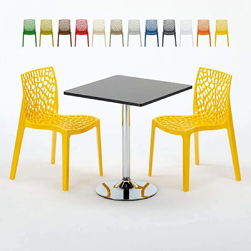 Grand Soleil Table Noir et 2 Chaises Colorées Polypro