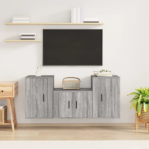 Maison Chic Ensemble de meubles TV 3 pcs pour salon - Sonoma gris Bois d'ingénierie -MN67245