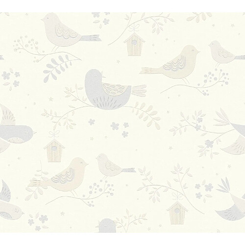 As Creation A.S. Création papier peint oiseaux beige et gris