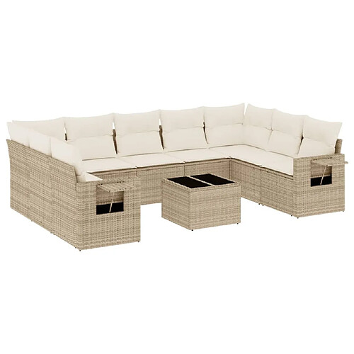 Maison Chic Salon de jardin avec coussins 10 pcs, Ensemble Tables et chaises de jardin, beige résine tressée -GKD761017