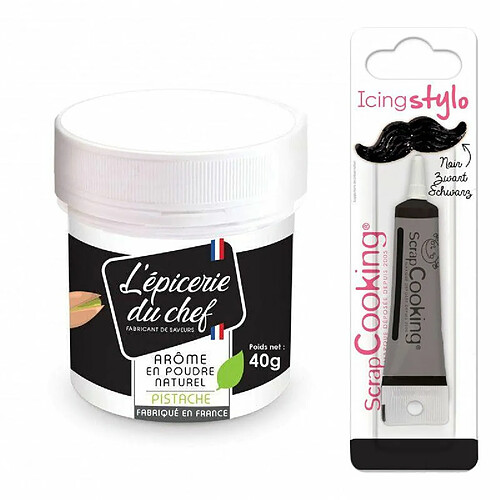 Scrapcooking Arôme alimentaire naturel en poudre de Pistache 40 g + Stylo glaçage noir