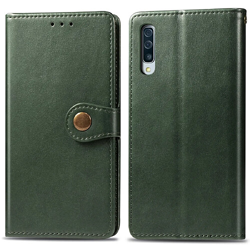 Wewoo Housse Coque Étui en cuir de protection de téléphone portable de couleur unie rétro avec cadre photo et fente pour carteportefeuille et support Galaxy A70 vert