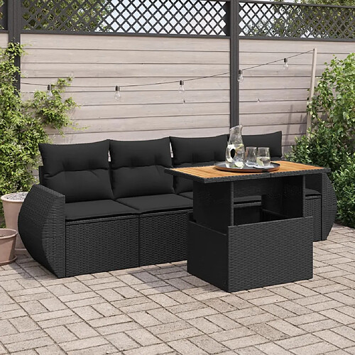 vidaXL Salon de jardin 5 pcs avec coussins noir résine tressée