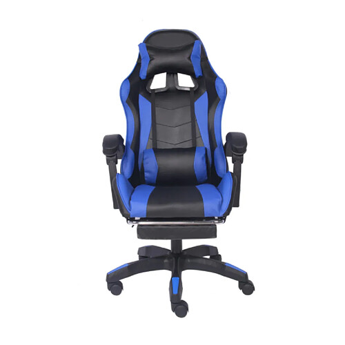 Concept Usine Chaise de gaming massante noire et bleue avec repose pieds ULTIM