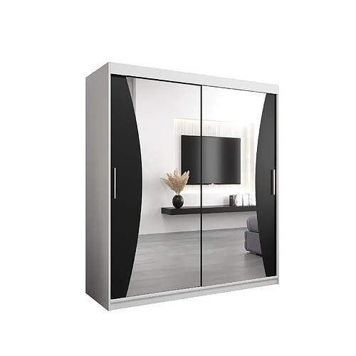 Abiks Meble Armoire MONACO À Portes Coulissantes 200/180/62 2 Portes (Blanc/Noir)