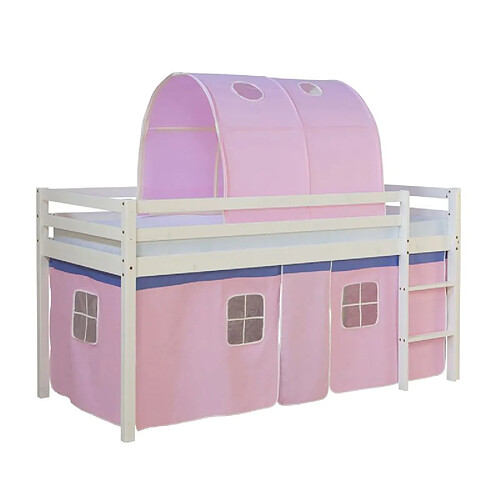 Homestyle4U Lit rose mi-haut 90x200 cm sommier matelas tunnel