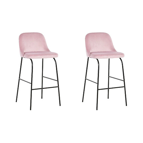 Beliani Tabouret de bar Set de 2 Velours Rose NEKOMA