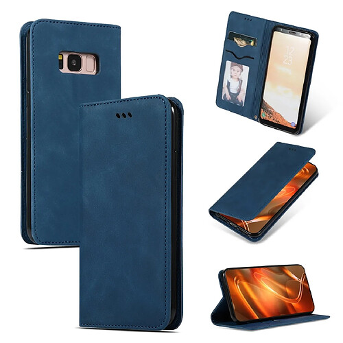 Wewoo Housse Coque Etui en cuir avec rabat horizontal magnétique Business Skin Feel pour Galaxy S8 bleu marine