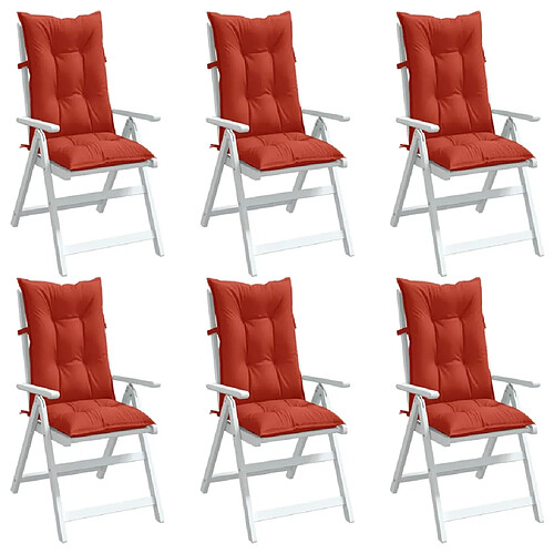 vidaXL Coussins de chaise à dossier haut lot de 6 rouge mélangé tissu