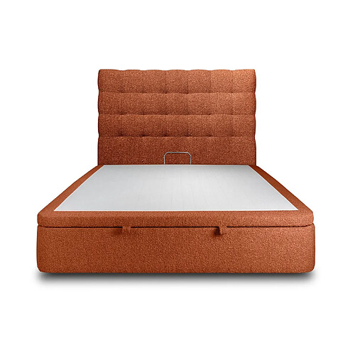 Sommeil de plomb Lit coffre 180x200cm avec tête de lit capitonnée Bouclette Terracotta - Hauteur totale : 39cm