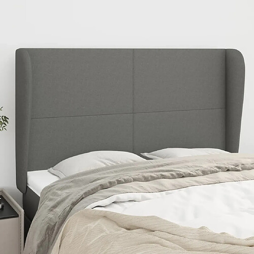 Maison Chic Tête de lit scandinave avec oreilles,meuble de chambre Gris foncé 147x23x118/128 cm Tissu -MN82585