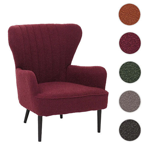 Mendler Lounge-Sessel HWC-K37, Cocktail-/Ohrensessel Polsterstuhl Retro Vintage Stoff Bouclé (600g/m²) Öko-Tex ~ bordeaux