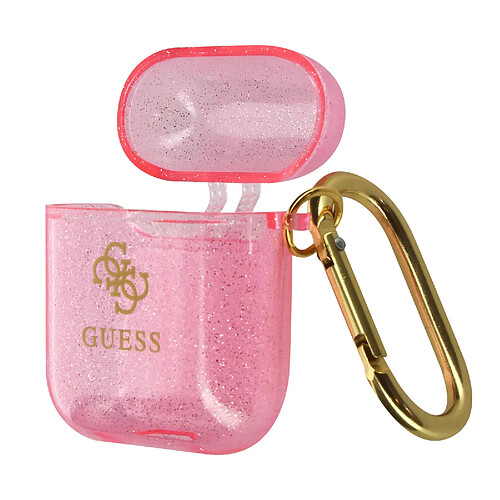 Guess Maroquinerie Étui AirPods en Silicone gel Finition pailletée Logo en relief Guess - Rose