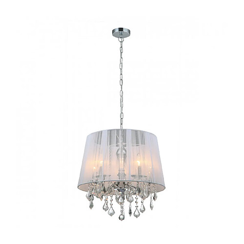 Luminaire Center Suspension en cristal Cornelia Chrome, blanc 5 ampoules