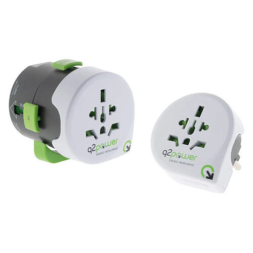 Adaptateur prise voyage universel avec port USB - compatible avec +195 pays USA/Asie/UK - vert - Q2 Power