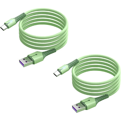 Cables X2 USB-Type C Charge Rapide 3A Silicone Vert 2m Pour Samsung A13 / A33 / A53 / S22 / S22 Plus / S22 Ultra Little Boutik®