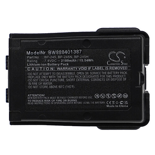 vhbw Batterie remplacement pour Icom BP-245, BP-245H, BP-245N pour radio talkie-walkie (2?100mAh, 7,4V, Li-ion)