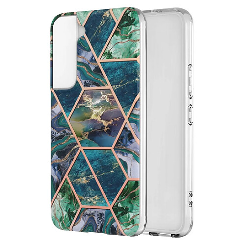 Coque en TPU 2,0mm, IMD, motif marbre, électroplaqué bleu vert pour votre Samsung Galaxy S22 + 5G