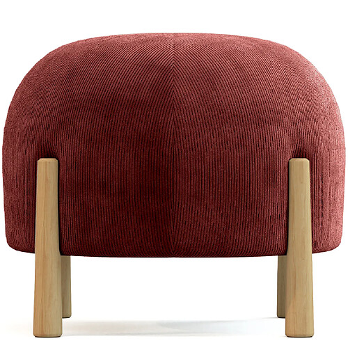 ICONIK INTERIOR Pouf Rond Tapissé en Velours Côtelé avec Pieds en Bois Naturel - Marrakesh Vin