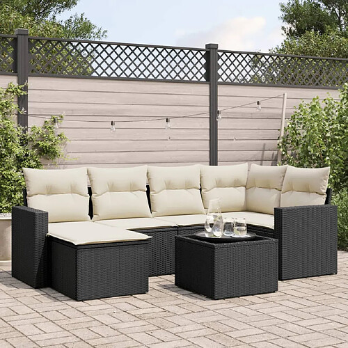 vidaXL Salon de jardin 7 pcs avec coussins noir résine tressée