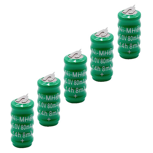 vhbw 5x NiMH pile bouton de remplacement pour type V80H 2 épingles 80mAh 6V convient pour les batteries de modélisme etc.