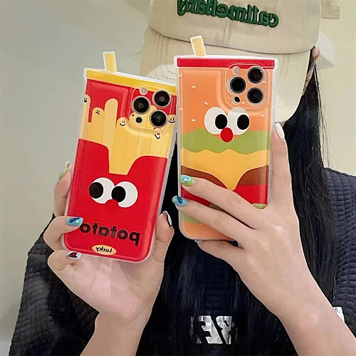 GUPBOO Étui pour iPhone11 Smiley Burger Fries Coque de téléphone personnalisée Silicone