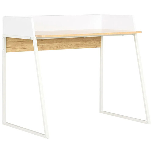 Helloshop26 Bureau table poste de travail meuble d'ordinateur informatique étude et chêne 90 x 60 x 88 cm blanc 02_0023555