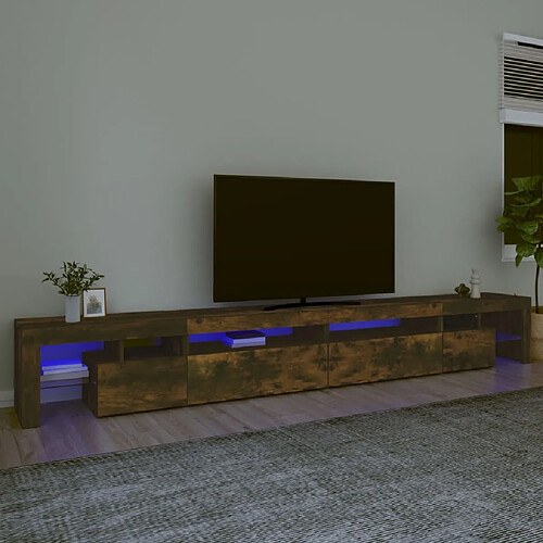 vidaXL Meuble TV avec lumières LED Chêne fumé 290x36,5x40 cm