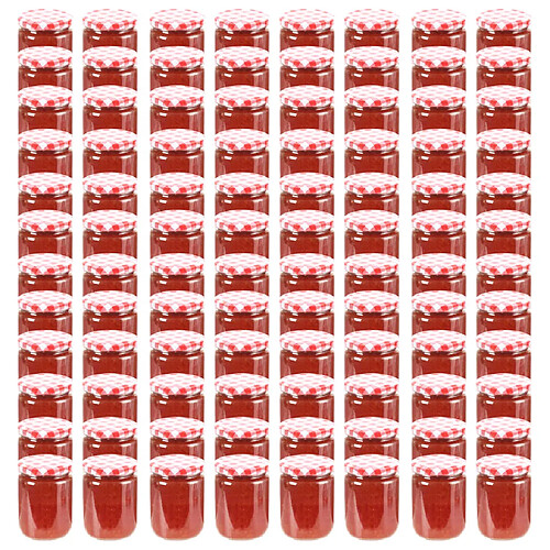 vidaXL Pots à confiture Couvercle blanc et rouge 96 pcs Verre 230 ml