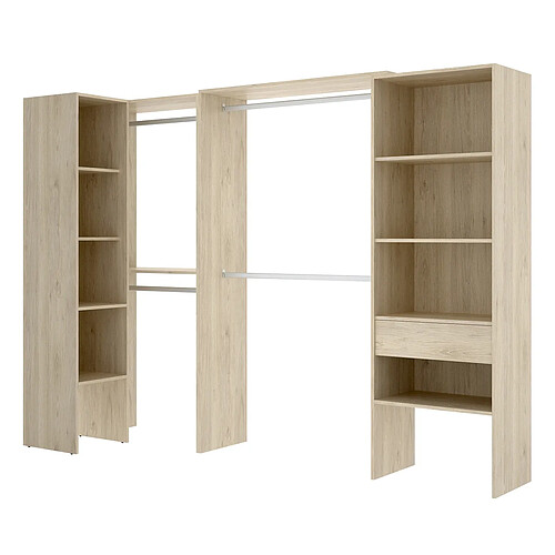 Pegane Kit armoire dressing d'angle en bois mélaminé coloris chêne naturel - Longueur 248 x Profondeur 79 x Hauteur 187 cm