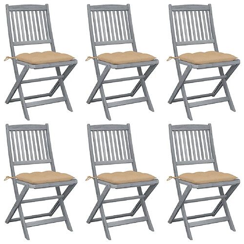 vidaXL Chaises pliables d'extérieur lot de 6 et coussins Bois d'acacia