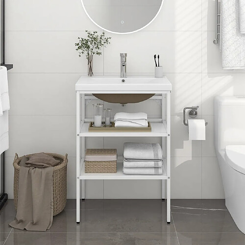 vidaXL Cadre de lavabo de salle de bain vasque à encastrer Blanc Fer